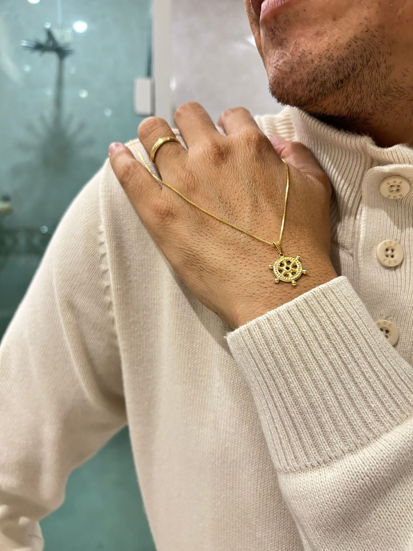 PINGENTE LEME TIMÃO DE NAVIO SEMI JOIAS